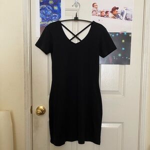 Vintage Black Short Sleeve Bodycon 90s Y2K Cross-back Dress